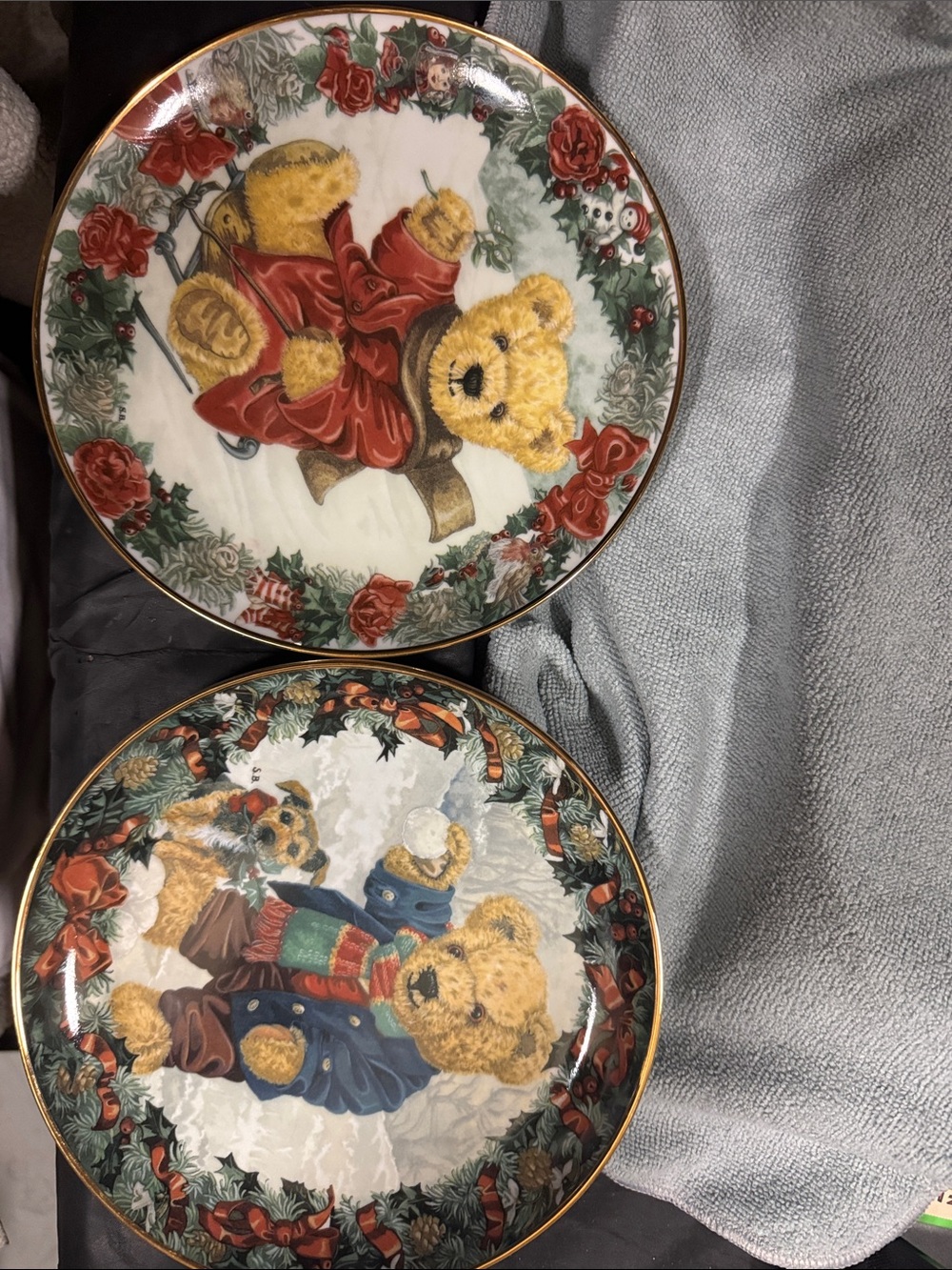 Franklin Mint Teddy Bear Winter Collector Plates - set of two